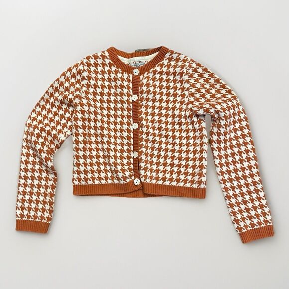 Sincerely Jules Girl Size 7-8 Medium Houndstooth Pattern Cardigan White Rust - Picture 1 of 8